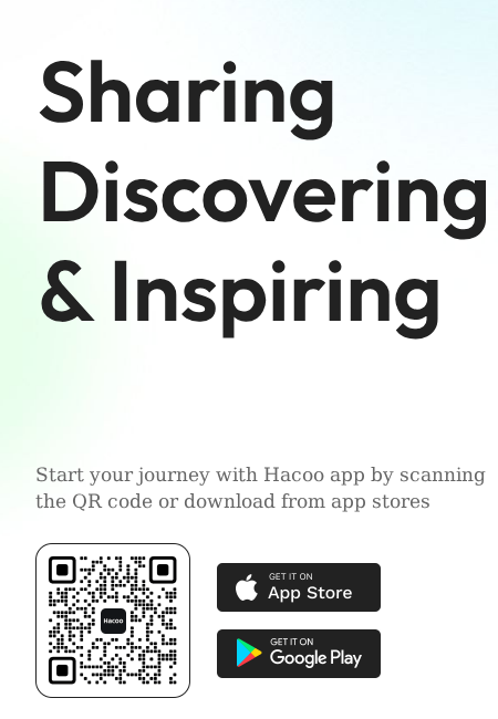 Hacoo download section on hacoo.app with the QR code, App Store and Google Play buttons.