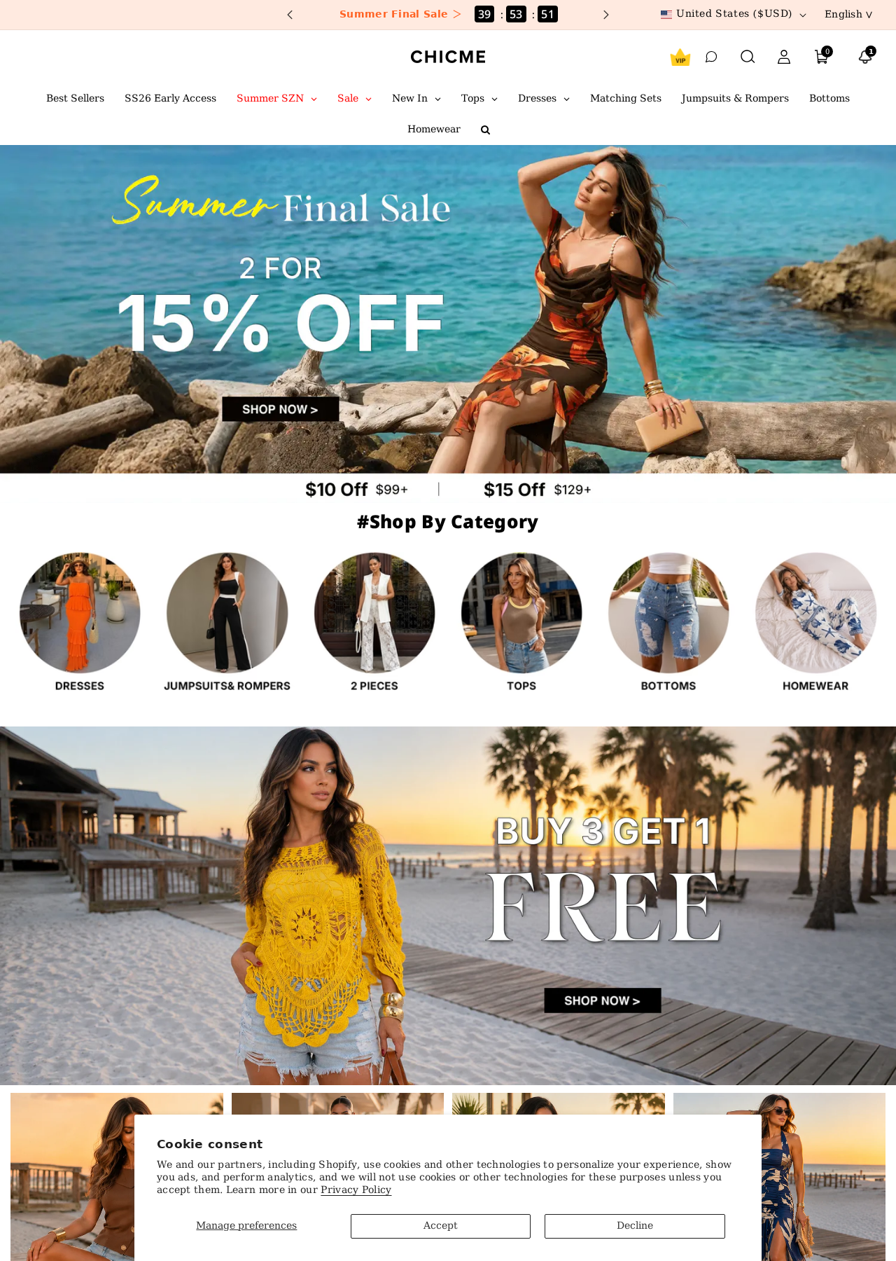ChicMe homepage hero with Summer Final Sale banner.