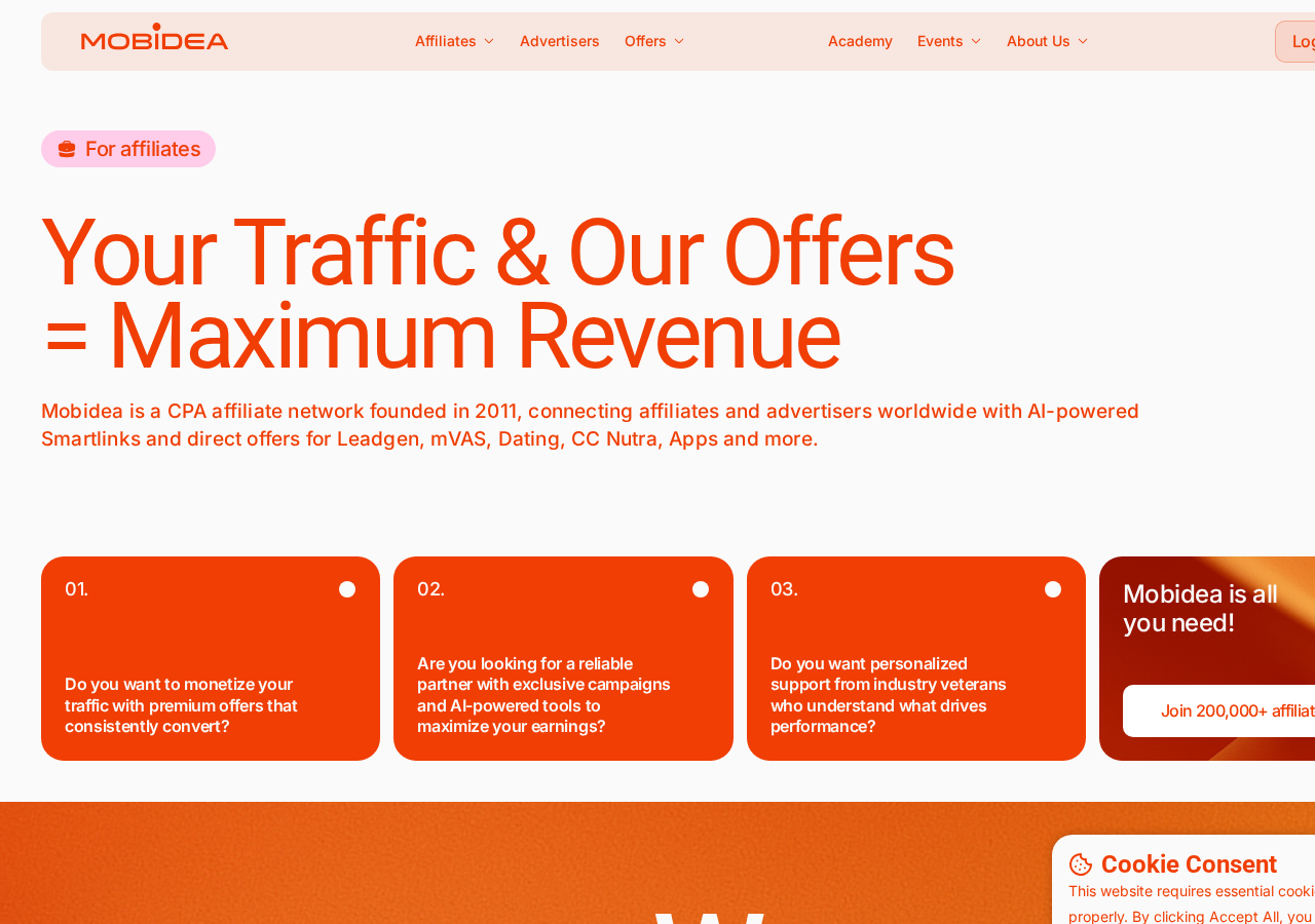 Mobidea affiliates programme landing page on mobidea.com.