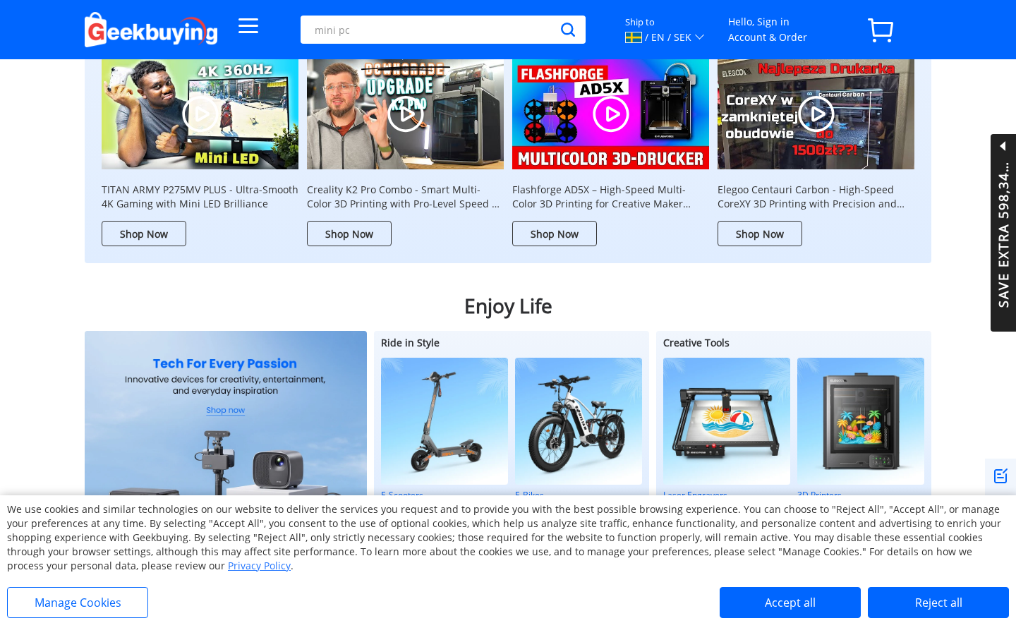 Geekbuying Influencers Choice grid — Creality K2 Pro, Two Trees TTC450, Fossibot F1200, Jimmy H11 Pro and more.